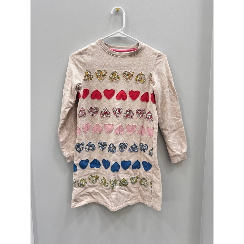 Mini Boden Appliqué Hearts Dress Long Sleeve 10/11